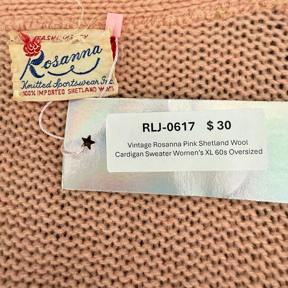 Vintage Rosanna Pink Shetland Wool Cardigan Sweater Women’s XL 60s Oversized - Picture 5 of 5